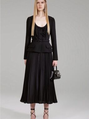 Self-Portrait Black Pleated Crepe Dress